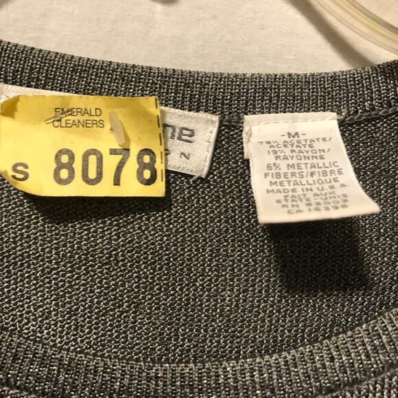 Vintage Liz Claiborne Collection Silver Gray Metallic Knit Blouse Top Stretch - Picture 3 of 5